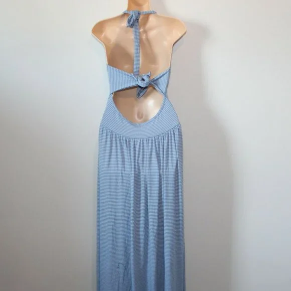 NWT Free People Nina Halter Maxi Dress Button Striped Blue Size Large H12299 - Picture 3 of 12